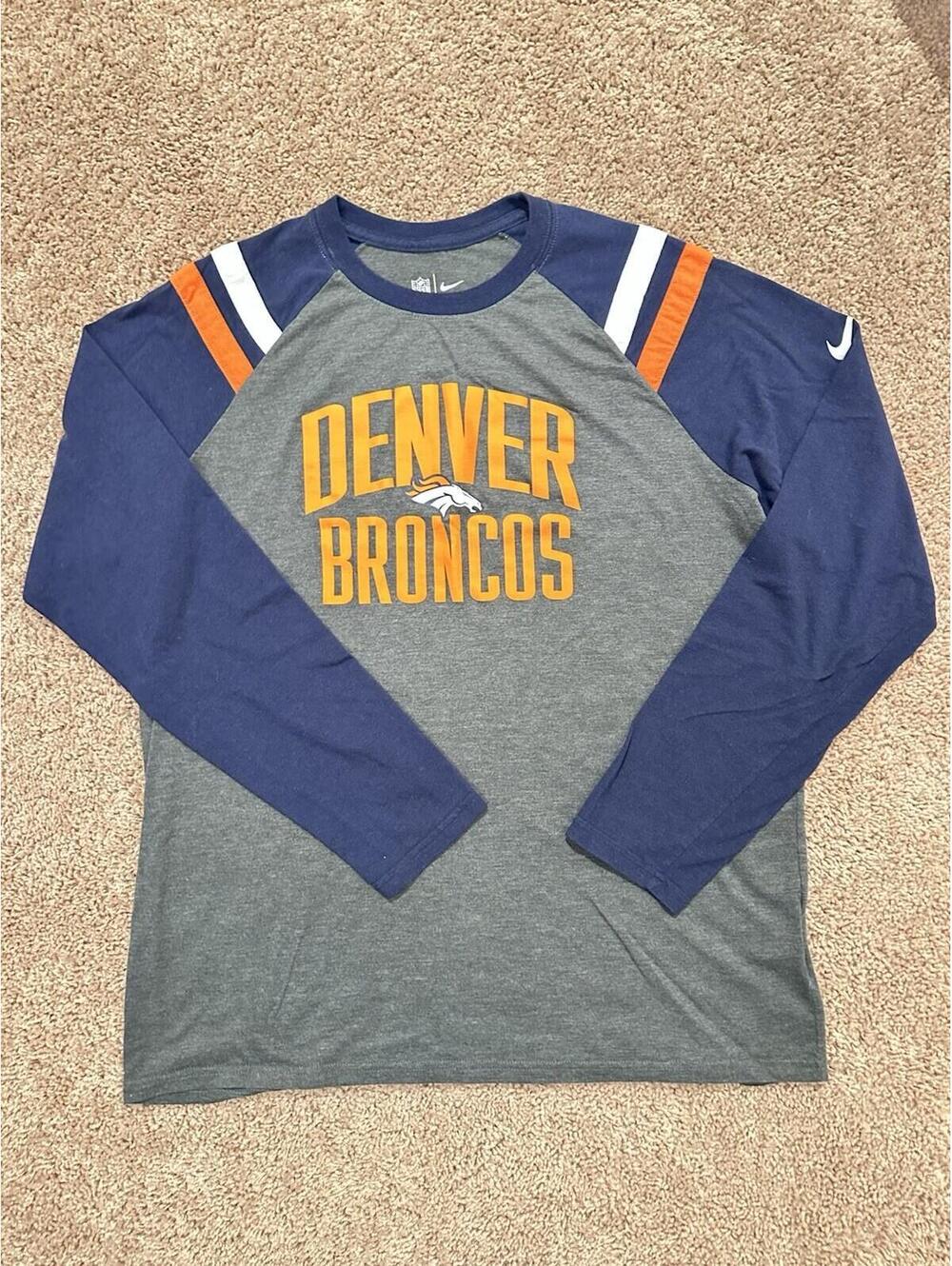 Men's Nike Charcoal/Navy Denver Broncos Tri-Blend Raglan Athletic Long Sleeve XL